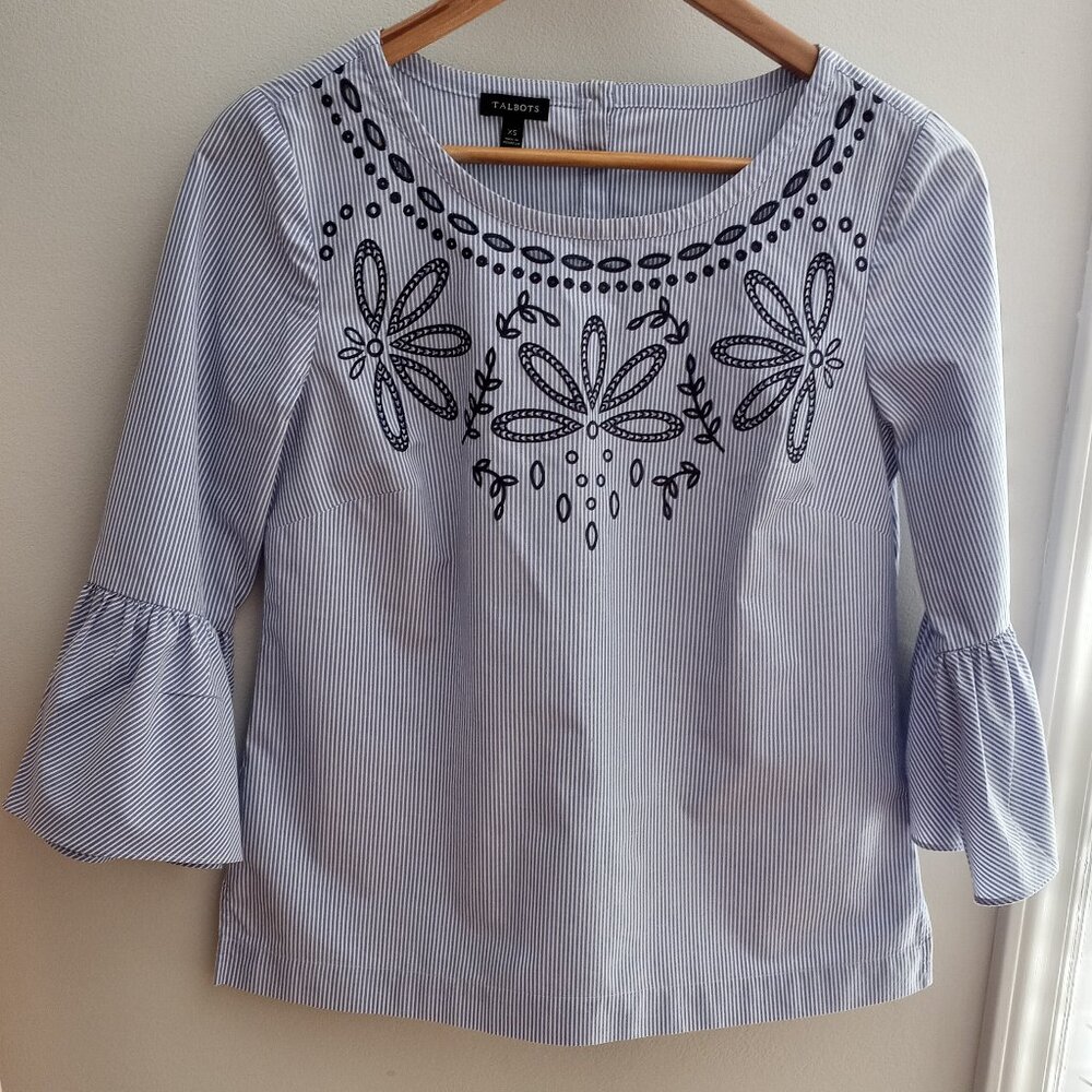 'Talbots' XS 100%Cotton Pinstripe Blouse EUC - Picture 6 of 12